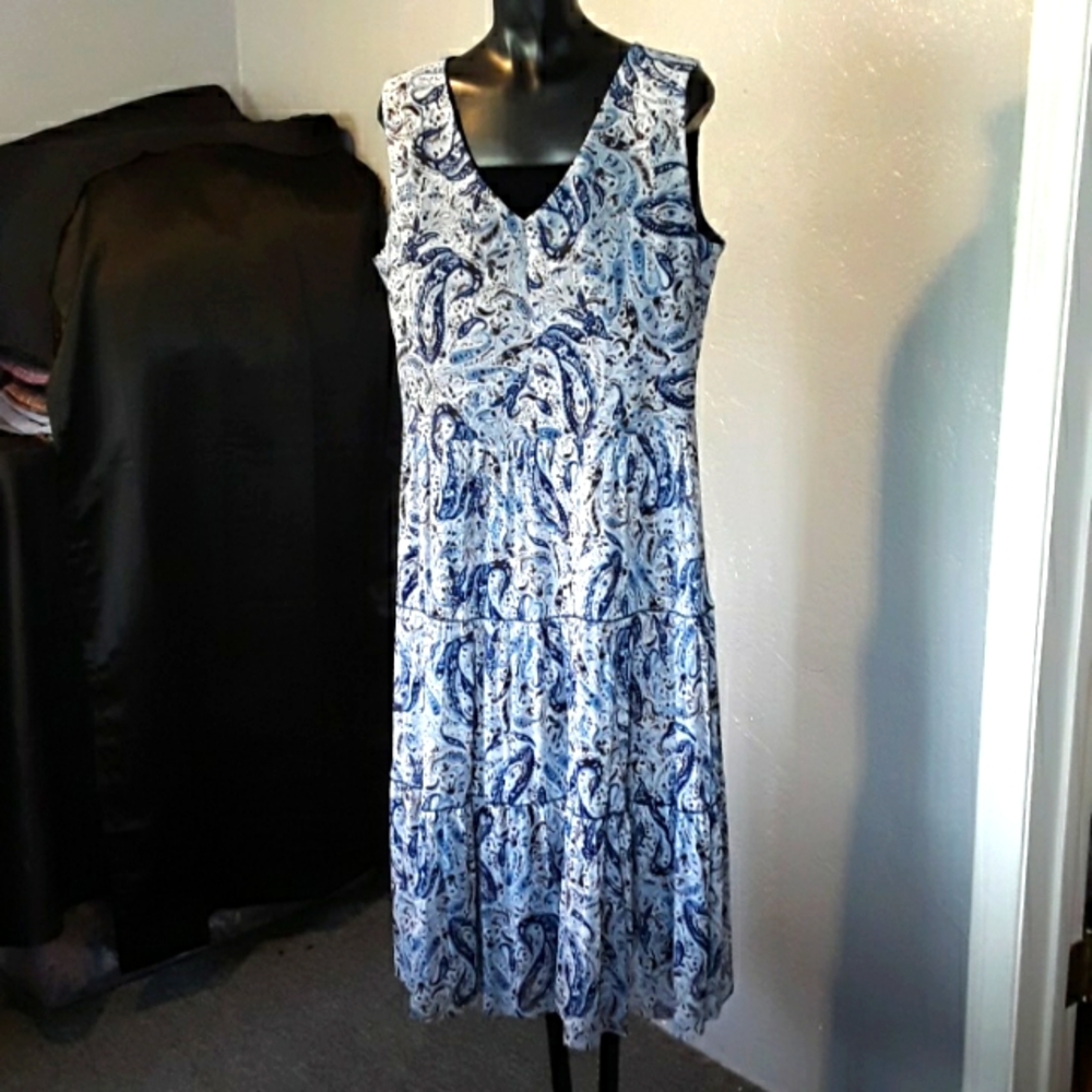 Blue paisley print tiered summer dress new size large